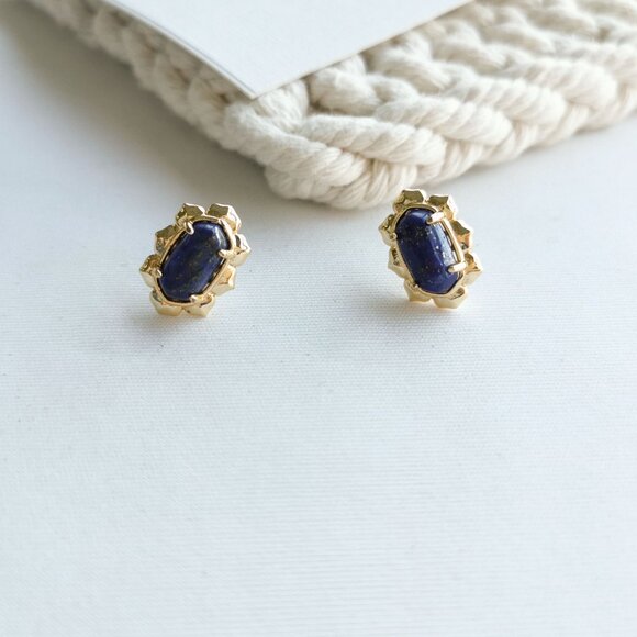 Kendra Scott Piper Gold Blue Lapis Stud Earrings - Picture 3 of 3